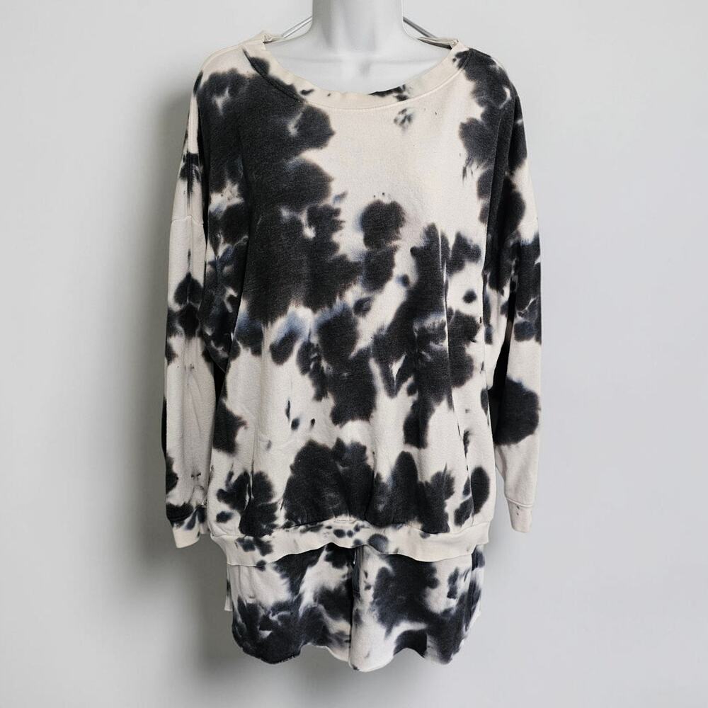Intimately Free People Kelly Black & White Tie Dye Sweatshirt & Short Set Medium